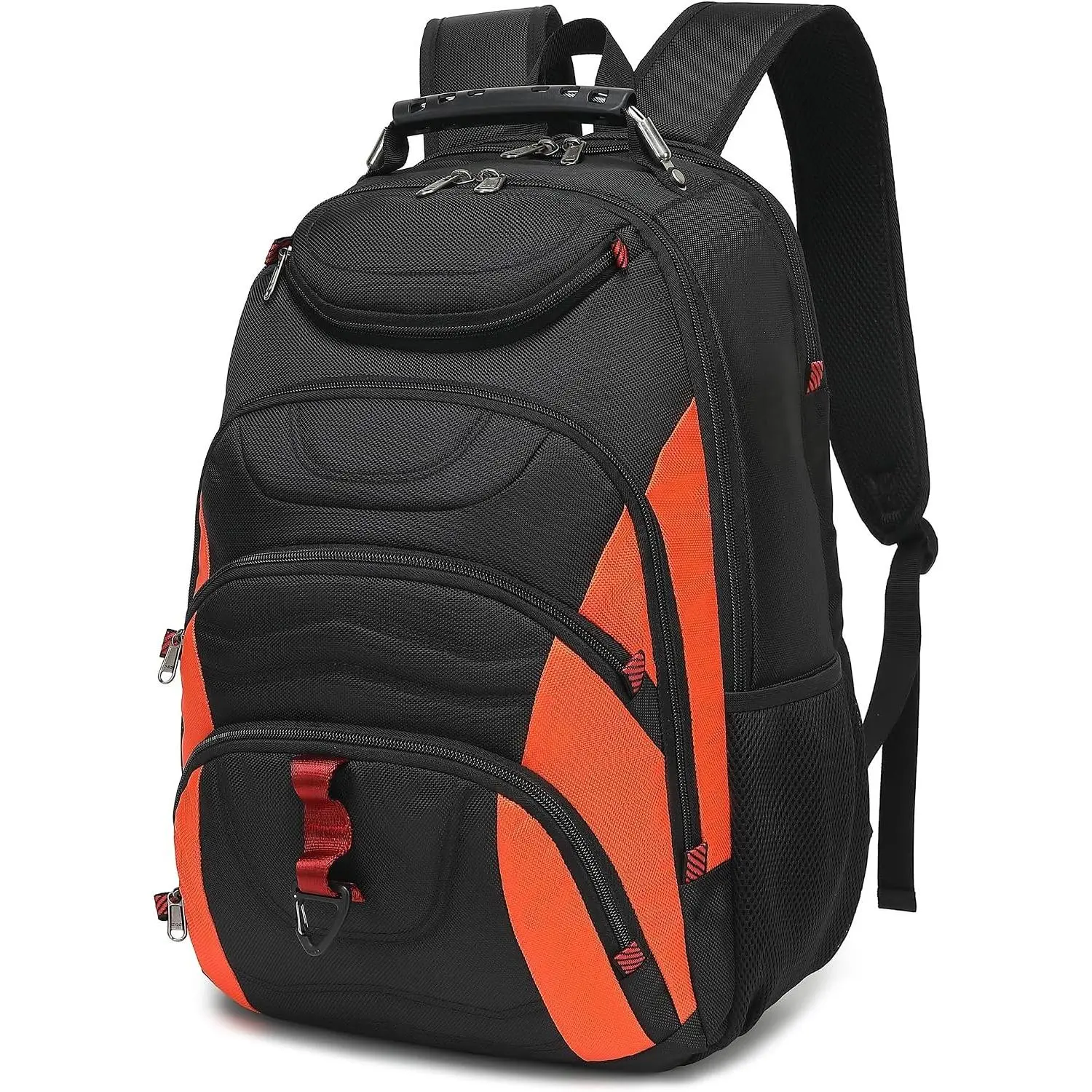 Men's 17.3 Inch Laptop Backpack with USB Port, Waterproof Anti-Theft Travel Work Bookbag for Office Business, Teacher Nurse Doctor Casual Daypack, Black & Orange