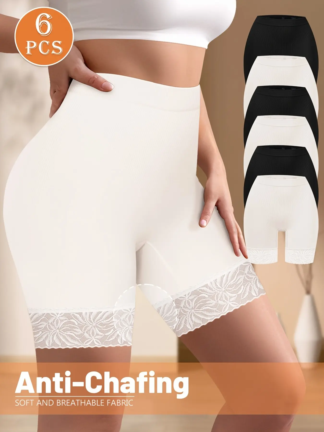6-Pack High-Waisted Low-Rise Shorts, Modern Soft Stretch Anti-Scratch Underwear, Inner Shorts, Ideal for Fitness & Sports, Comfortable Daily Wear