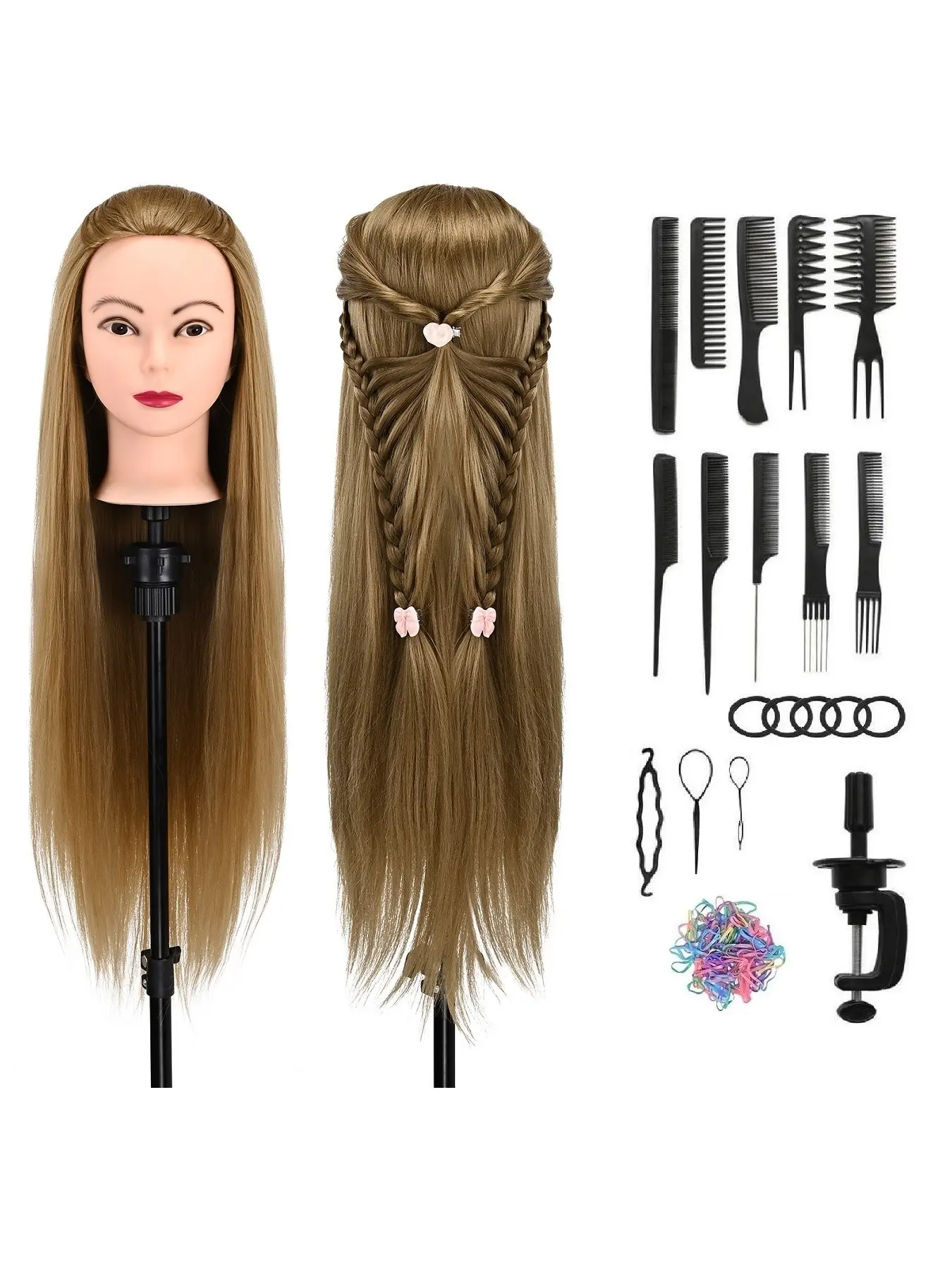 Training Head Hair Styling Mannequin Head with Diy Set and Table Clamp, Hair Styling Practice Mannequin, Professional Hair Styling Training Tool for Salon & Barber Shop, Mannequin Head Stand