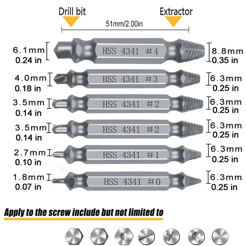 【DealsForYouDays】Stripped Broken Screw Remover,6 Counts Set Easy Out Bolt Extractor, Damaged Screw Extractor Set,Double Head Extraction Design Extractor Head,Household Repair Tools, Power Tool Accessories, Screwdriver Bit Clip.