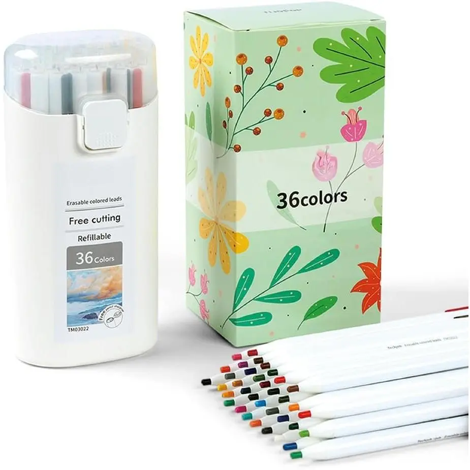Mechanical Colored Pencils,3.0mm 36-Color Erasable Mechanical Pencil Set with Sharpener and case,Ideal for Writing,Drawing and Painting Supplies