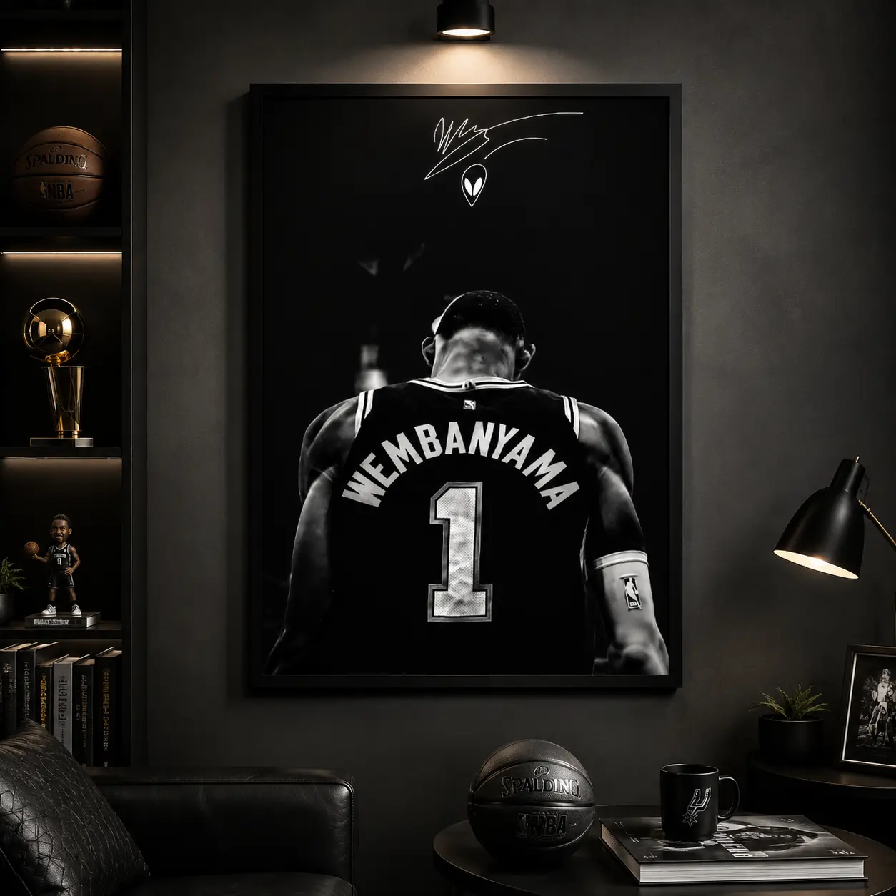 Alien Inspired Basketball Canvas Poster, Minimal Black and White Sports Wall Art Print, Modern Hoops Room Decor for Bedroom Dorm Game Room, Basketball Fan Boyfriend Gift Holiday Gift