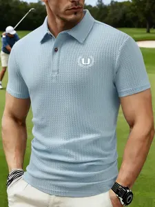 Men's Letter U Print Short Sleeve Polo Shirt, Lightweight Business Blend, Breathable Slim Fit, Summer Fashion, Casual Daily Wear