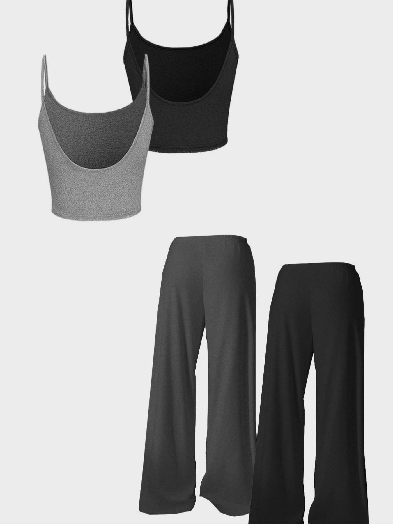 Women's Solid Crop Cami Top & Straight Leg Pants Set, Casual Comfy Breathable Minimalist Two-piece Set for Daily Wear, Ladies Clothes for All Seasons, Loungewear,Airport Outfit