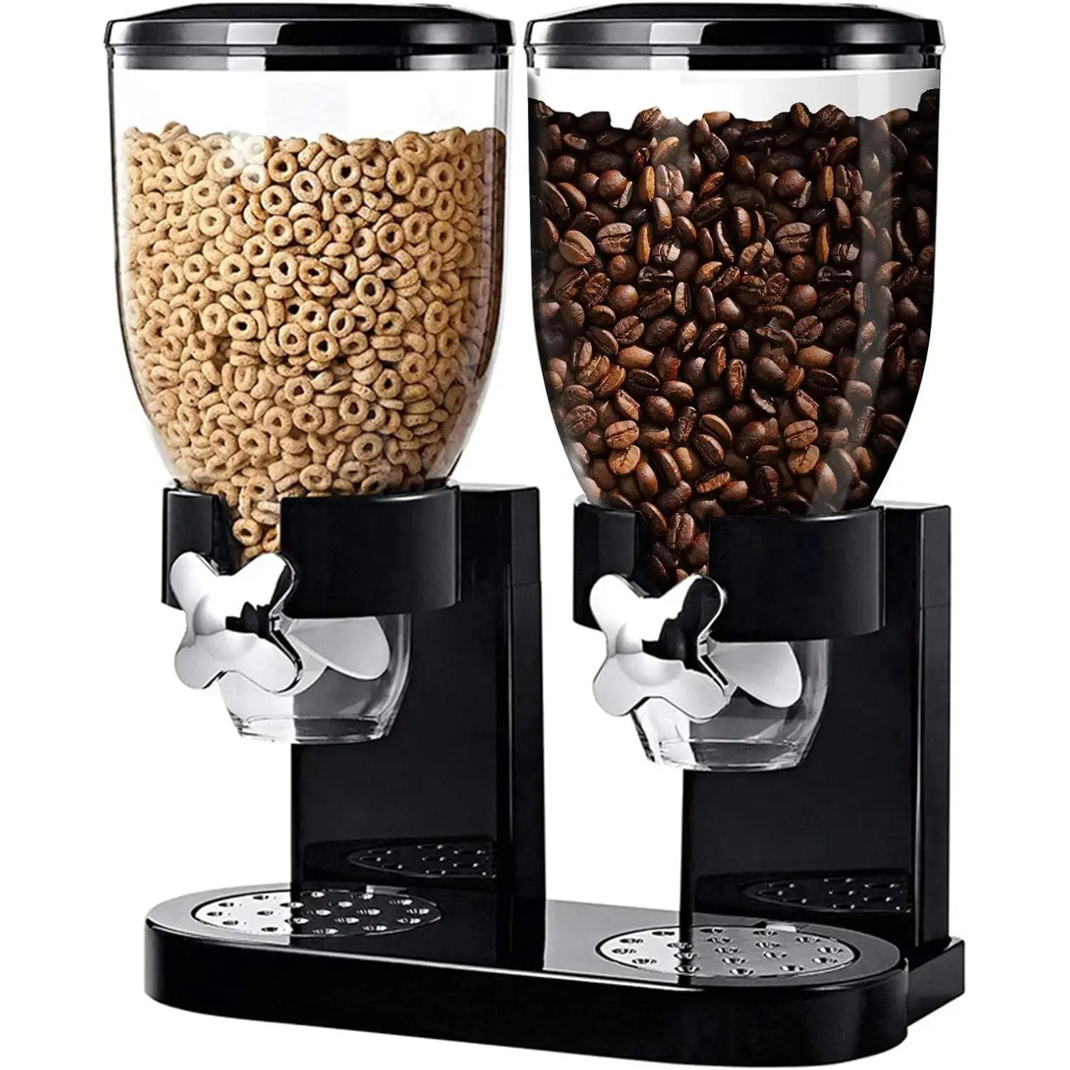 Cereal Dispenser Countertop Dual Control, 2L/Each Cereal Containers Storage, Large Capacity Snack Dispenser Countertop, Cereal Storage Container Dry Food Dispenser for Rice Candy & Snack Coffee, Grain Dispenser