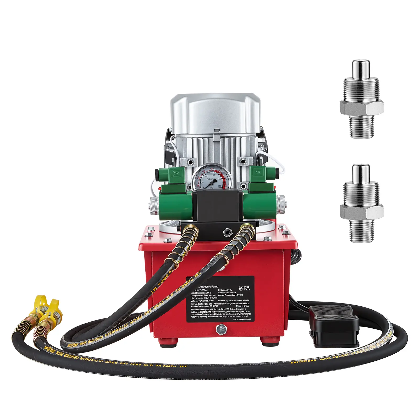 Electric Driven Hydraulic Pump, 750W 10,000 PSI, 120V Double Acting Hydraulic Pump Power Pack Unit, Solenoid Valve with Pedal Switch, 2.1 Gal / 8L, for Punching, Bending, Double Acting Cylinders