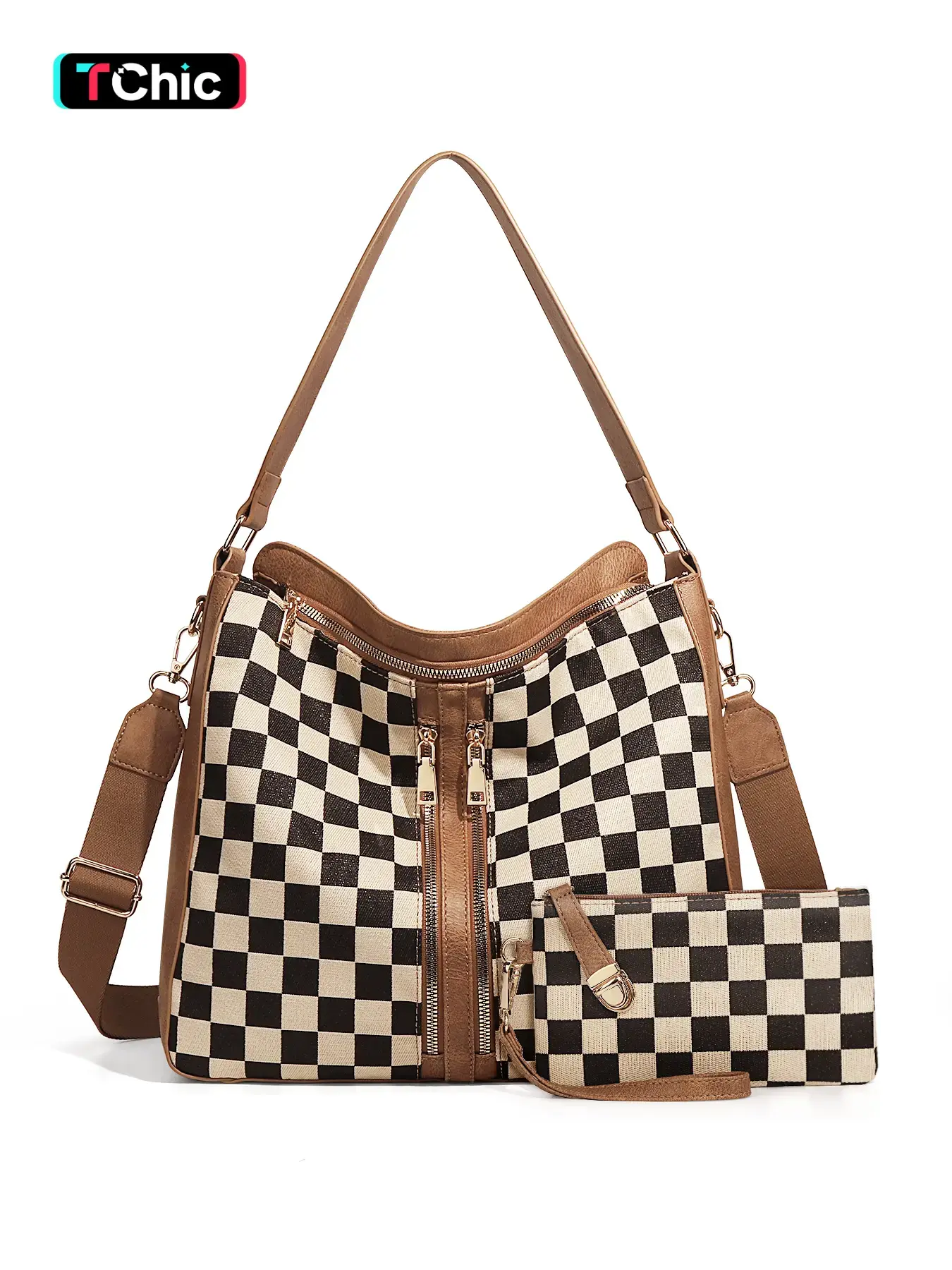 Checkered Plaid Pattern Women Large Crossbody Bags Ladies Satchel Shoulder Handbags Purse and Wallet Set for Women Totes Hobo Purses with Adjustable Strap For Work, Travel