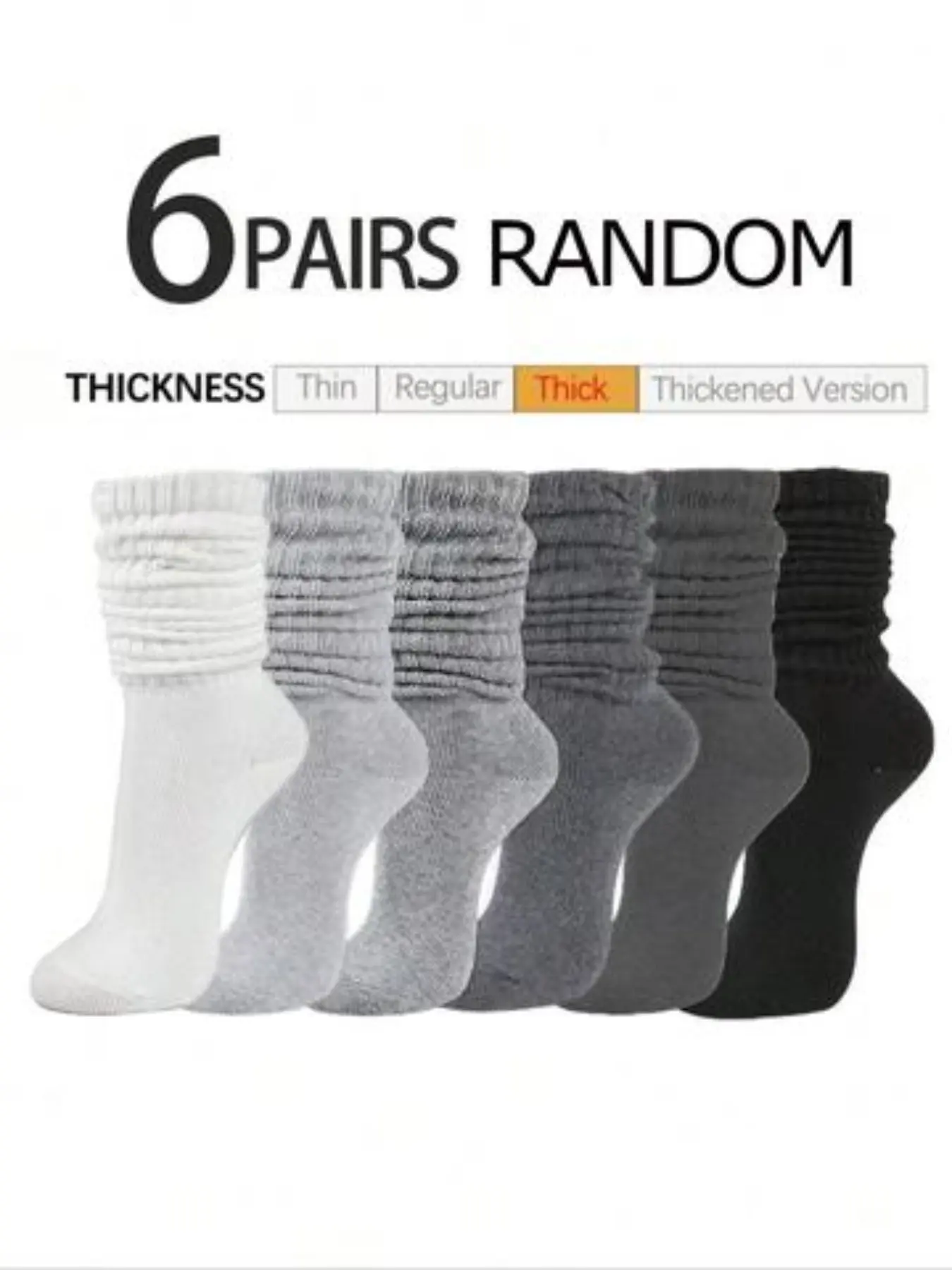 6 Pairs Women's Multicolor Loose Long Socks, Fashionable Daily Wear, Everyday, High-Quality, Soft Comfort, Moisture-Wicking, Fall Winter Thicker Longer