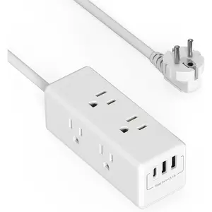 European Travel Plug Adapter with USB C,   to  Power Strip with 6 Outlets & 3 USB Ports,  to  Outlet Adapter with 3FT Extension Cord for EU Spain France  Iceland Greece