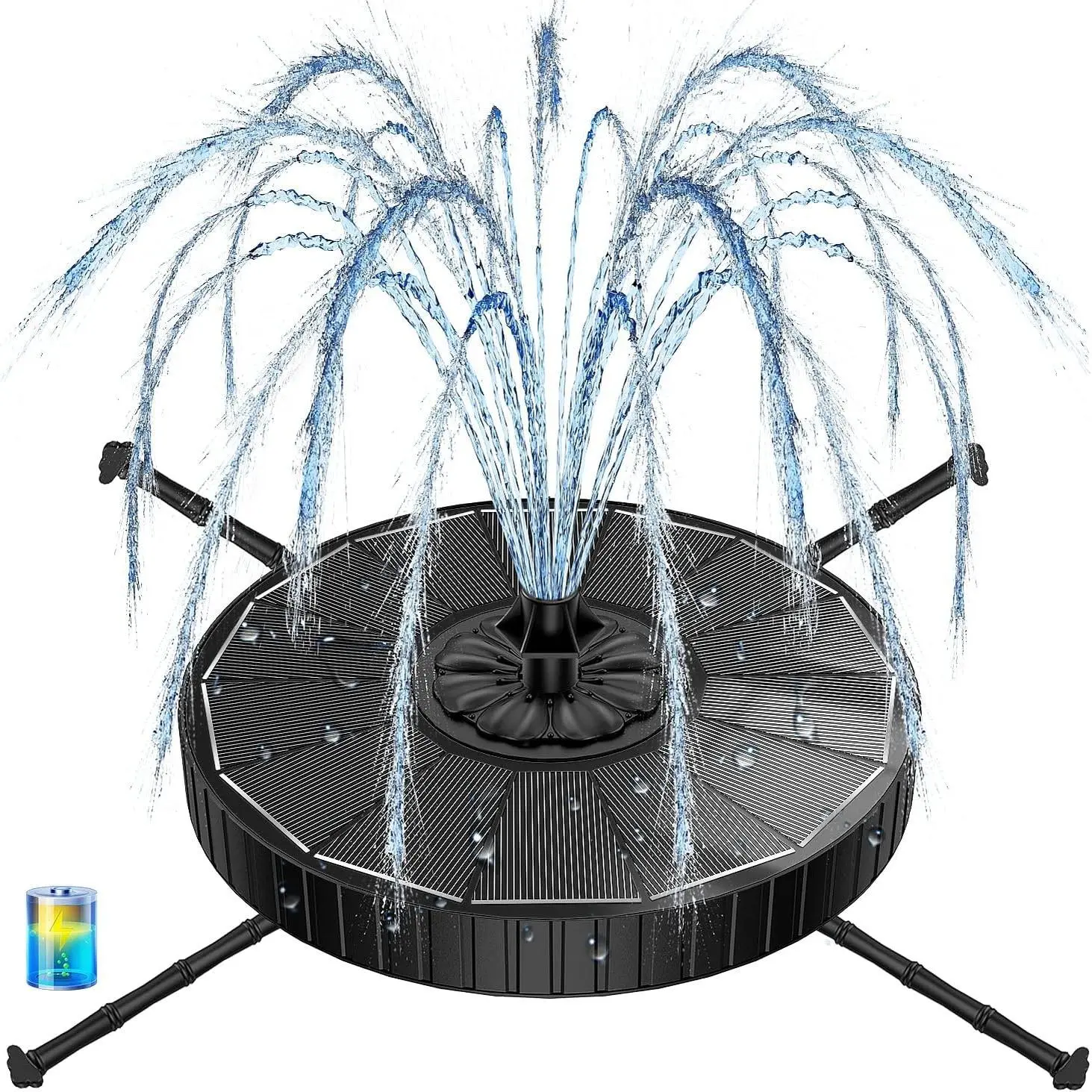Solar Fountain with 2000mah Battery, 3-Level Adjustable Water Height, Rotating Rods, Works in Shadow, 7 Nozzles, 2026 3.5W Glass Outdoor Fountain Pump for Bird Bath, Garden, Pond, Flower Pot