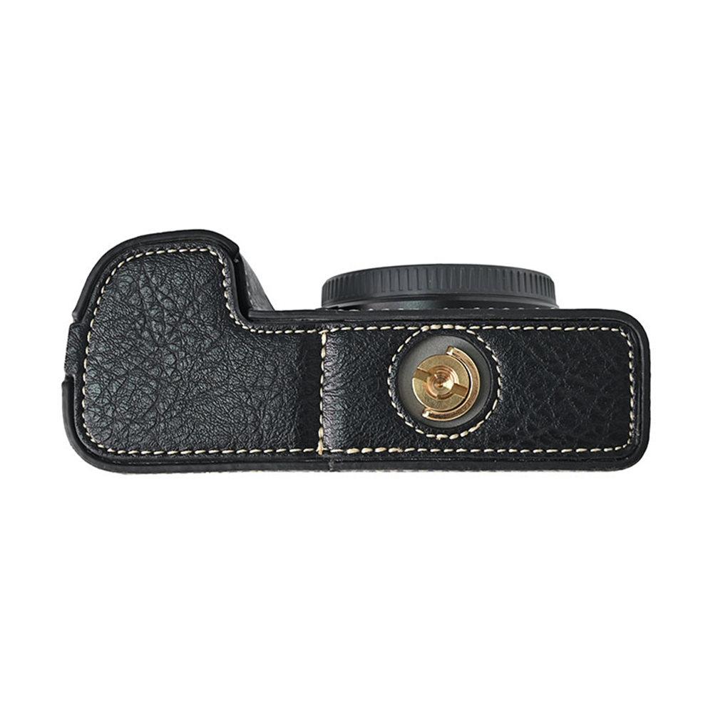Litchi Pattern PU Leather Camera Half Case for Sony A6300 A6400 A6000 A6100 Bottom Opening Magnetic Cover With Strap