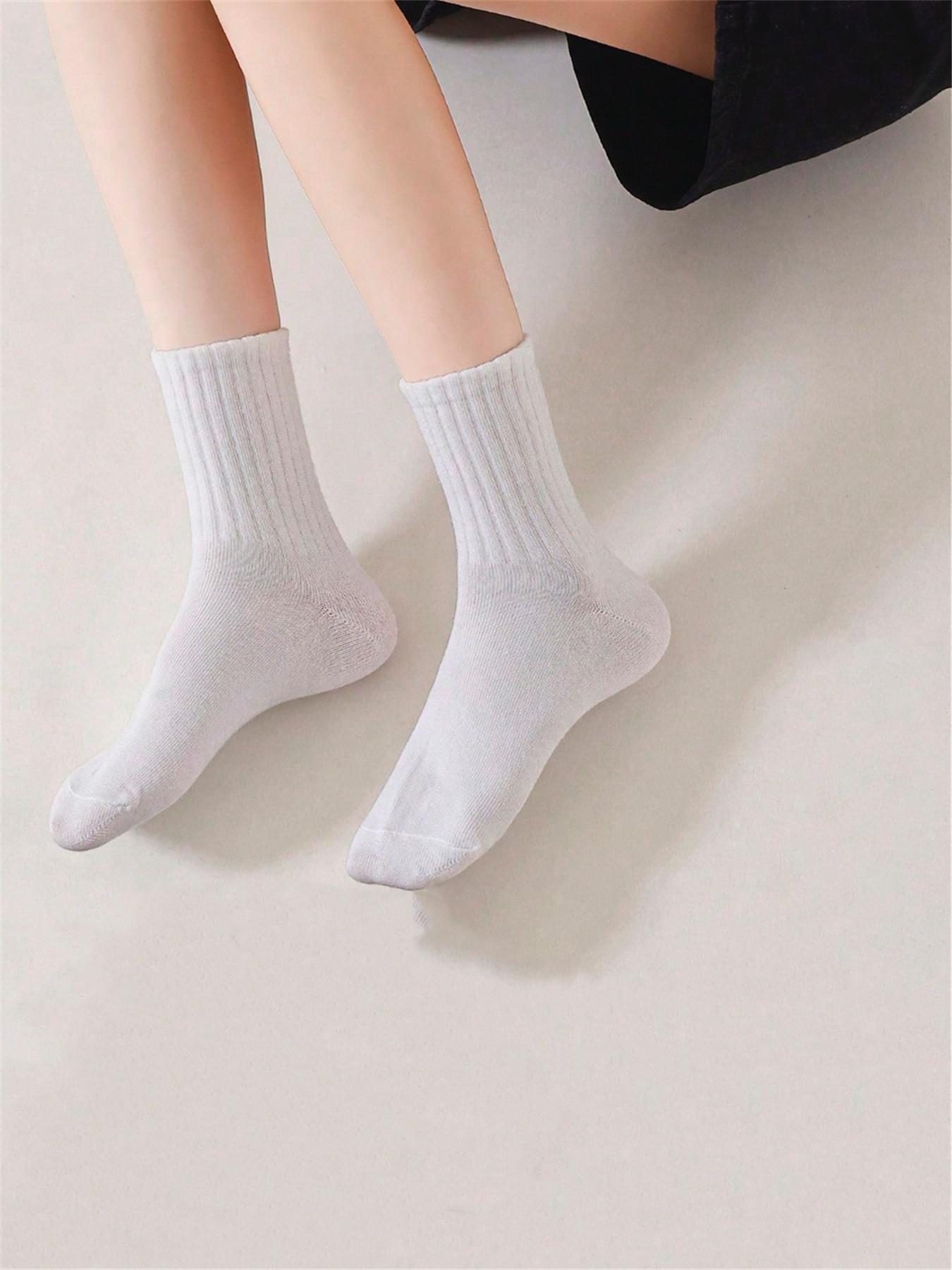 Women's 10 Pairs Minimalist Solid Crew Socks, Fashion Casual Cozy Breathable Mid-calf Socks for Daily Outdoor Wear, Basic Women Socks for All Seasons, Comfort Knit Socks for Women Girls