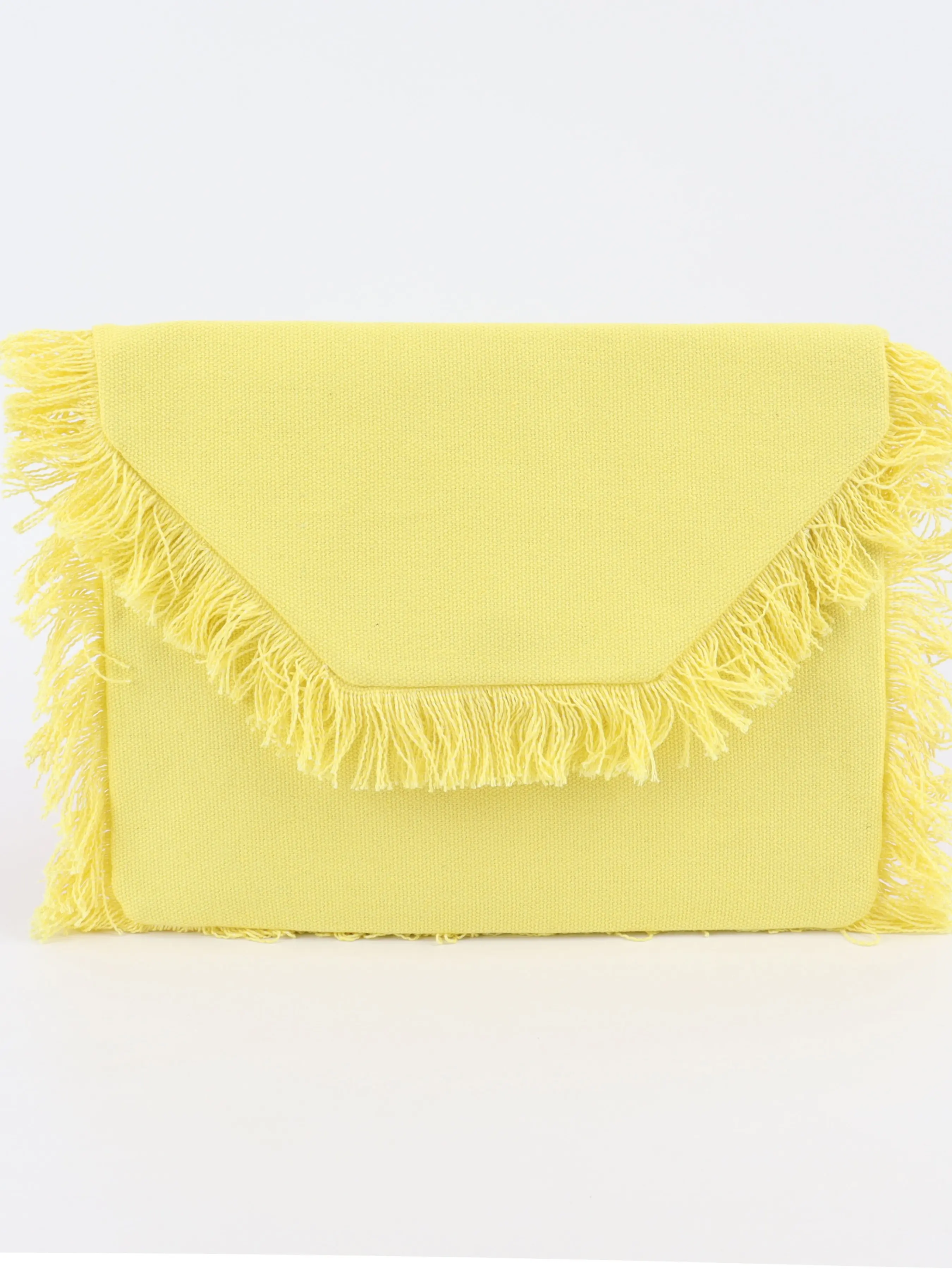 Vibrant Lemon Fringe Handbag, Minimalist Flip Cover with Soft Edges, Perfect for Keys, Cosmetics, Phone, Beach Vacations, Festive Outings
