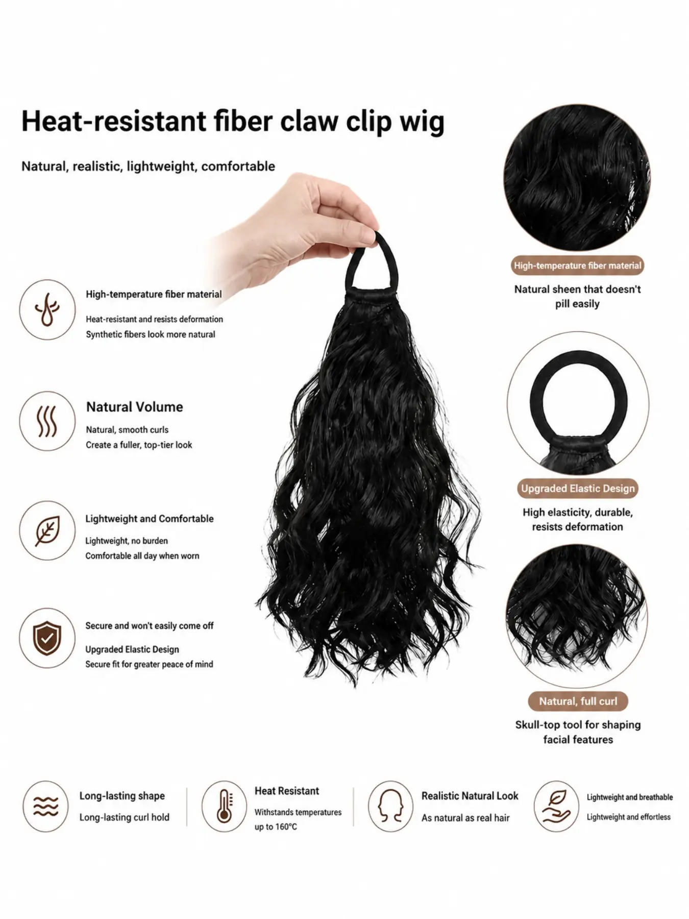 Water Wave Braided Ponytail Scrunchie Synthetic Curly Wavy - Fluffy Cloud Perm Hair Extension for Women Synthetic Hair Extensions Wavy Curly Ponytails