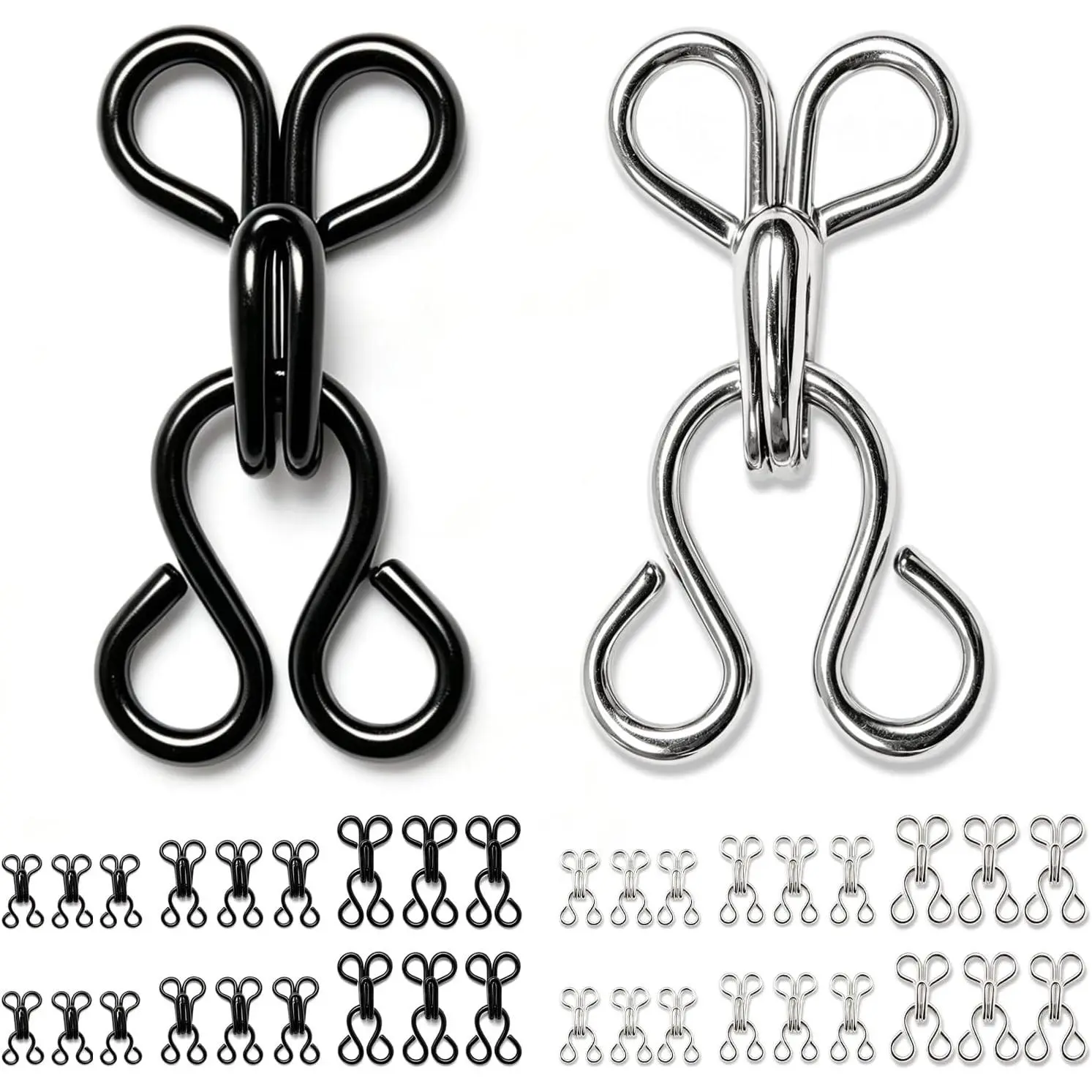 100 Pairs Hook and Eye Fasteners, 3 Sizes  Metal Sewing Closures