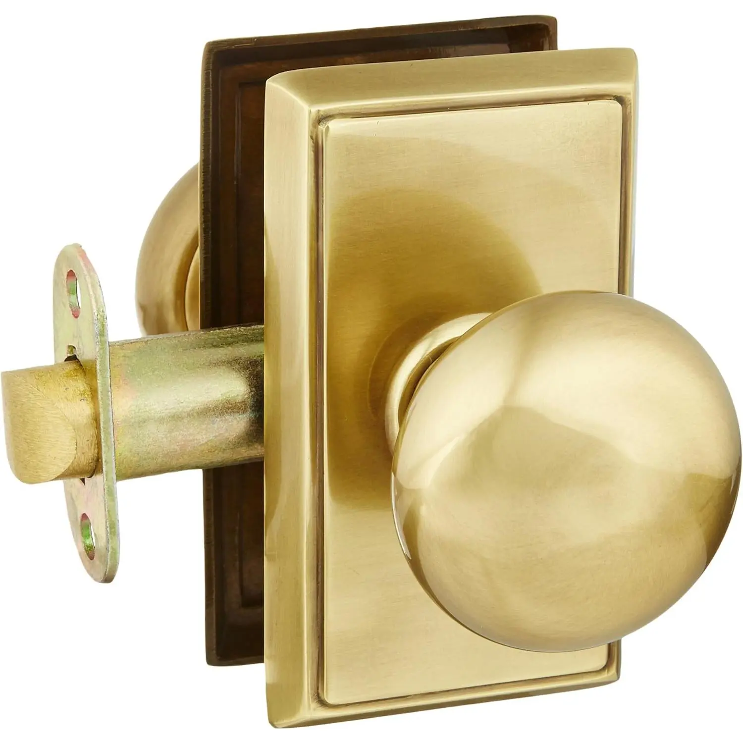 Door Set with Round Brass Knobs Passage in Antique Brass. Doorsets.