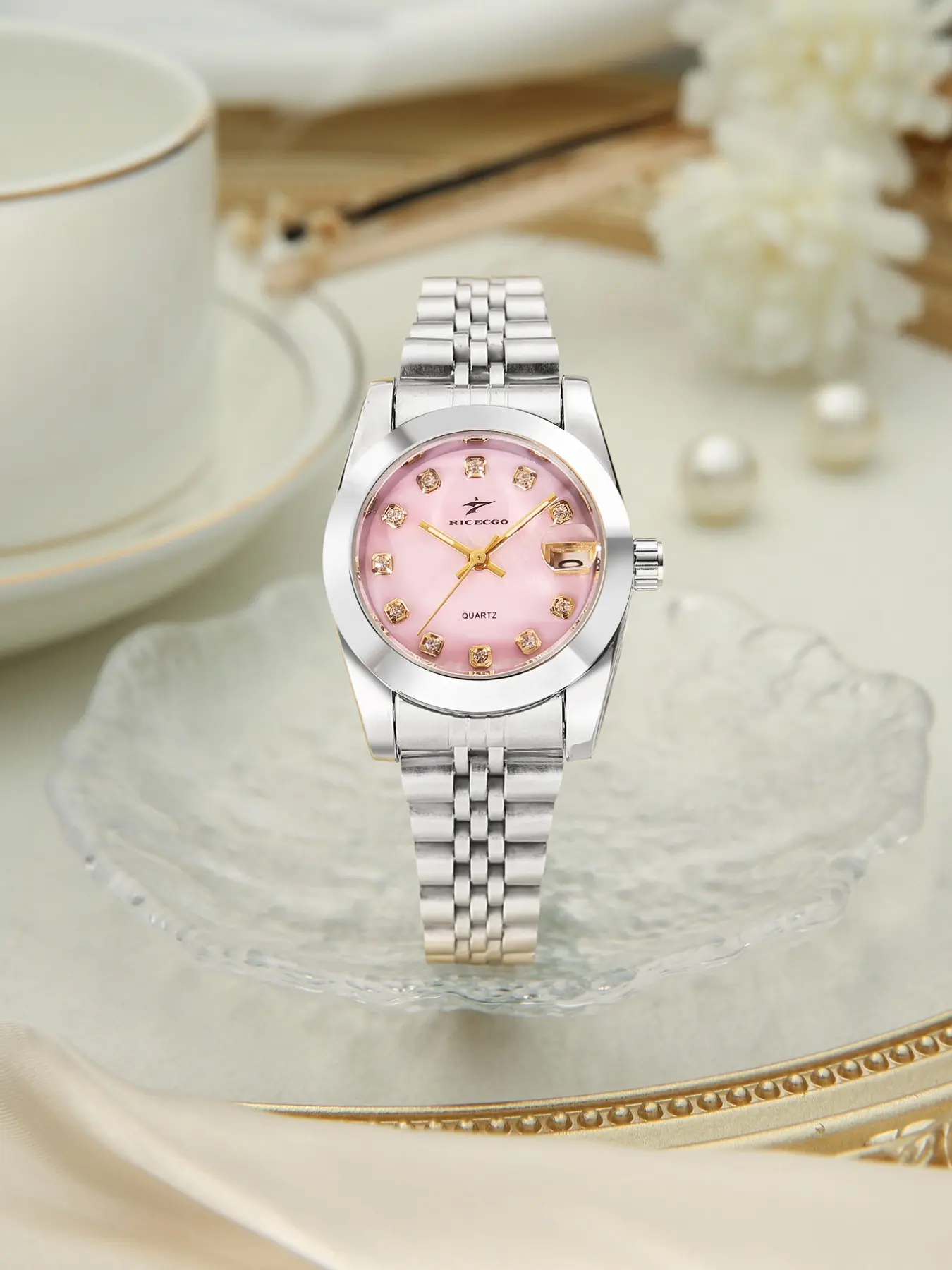 Women's Quartz Watch, Round Dial with Fashion Rhinestone Decoration, Ideal for Daily Commute, Perfect Gift, Elegant Timepiece
