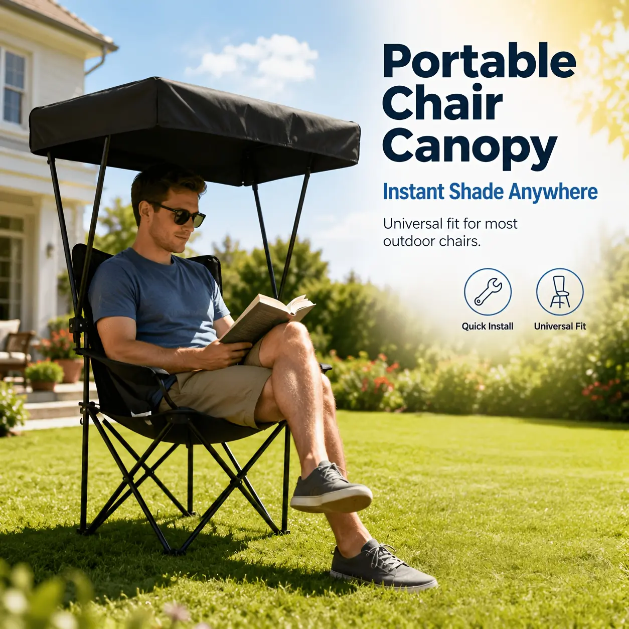 This Sunshade Features a Snap-On Design, Fits Various Styles of Chairs with Backrests, And Is Suitable for Outdoor Use. It Boasts a Sturdy Structure, Lightweight Folding for Easy Portability, And Is Ideal for Beach Camping, Barbecues, And Fishing