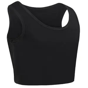 CuteStreet Transgender Tomboy Chest Binder FTM Elastic Breathable Black Sleeveless Tank Top Pull On Closure Minimalist Womenswear Basic Casual Notched Neck Casual Notched Neckline