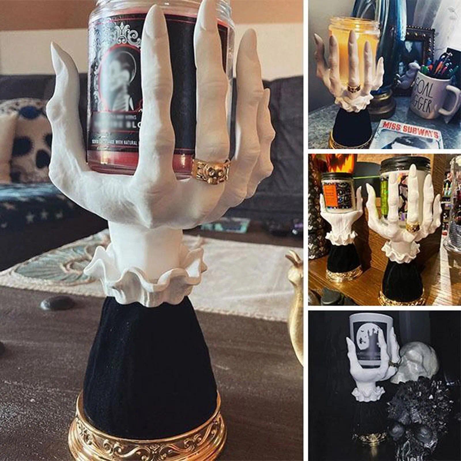 Witch Hand Candlestick Halloween Palm Candle Holder Gothic Decor Snack Bowl Stand Resin Ornament Halloween Decorations For Home