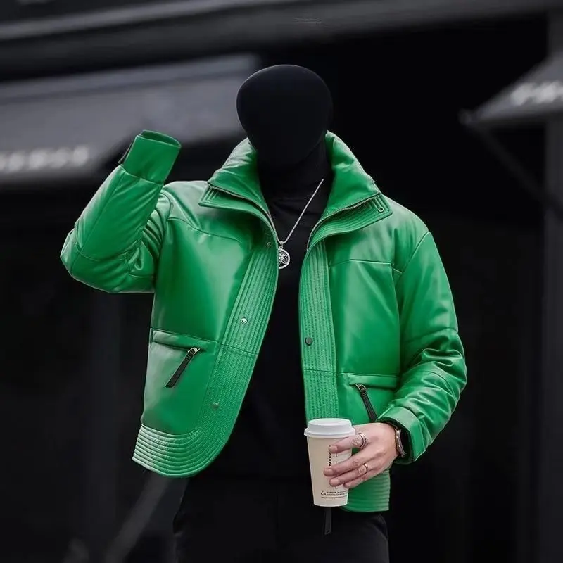 New Yellow Oil Wax Cowhide Thick Jackets Men's Genuine Leather Jacket Motorcycle Oblique Zipper Coat Slim Fit Clothing