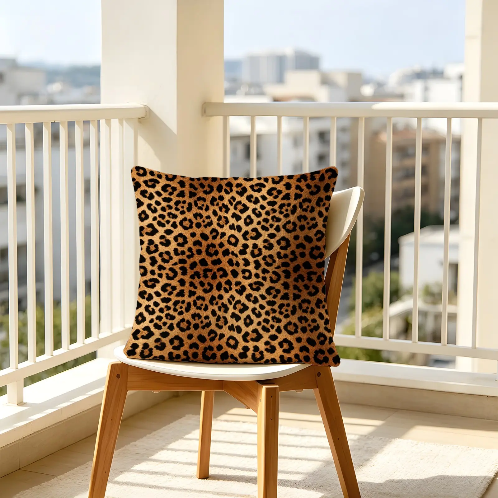 Classic American Retro Leopard Print Square Throw Pillow 45×45cm with Insert, Lumbar Support Cushion for Sofa Balcony Cafe, Great Gift