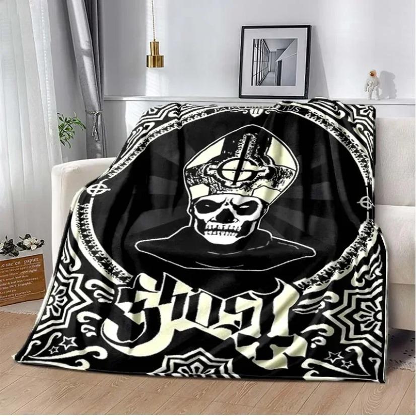 Ghost Swedish Rock Band Blanket Ultra Soft Flannel Cozy Warm Bedroom Living Room Couch Sofa Throw Decor Decorative Throw Perfect Birthday Gift Christmas Gift Halloween Gift for Metal Fans Adults Viral Trending Papa Emeritus Gothic Aesthetic Style