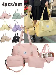 4-Piece Macaron Color Travel Bag Set, Includes Shoulder Bag, Crossbody Bag, Handbag, Ideal for Short Trips, Yoga, Swimming, Nylon Material