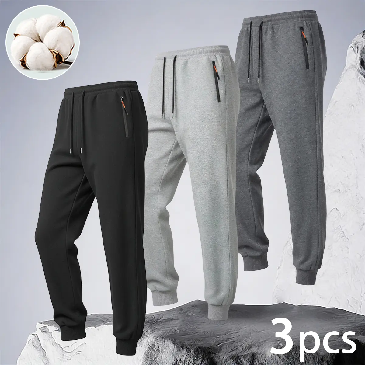 Men's slim fit jogging pants, elastic drawstring waist zipper side pocket casual sports pants, ribbed ankle cuffs soft breathable fabric, solid color daily sports underwear, suitable for gym exercise, running, fitness, outdoor walking and casual daily wea