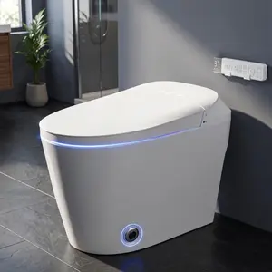 Pipleo Modern Tankless Smart Toilet with Bidet Built in, Elongated Bidet Toilet with Heat Seat, Dual Auto Flush, Warm Water Wash & Dryer, Foot Sensor, Night Light (White - Flat Top)
