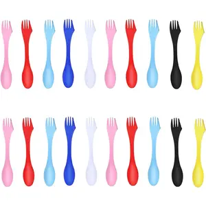 20 Pack Camping Forks 3 in 1 Travel Spoon Fork Knife 7 Inches Eco-Friendly Durable Plastic Sporks 6 Colors Mixed Sporks for Backpacking Lunchbox