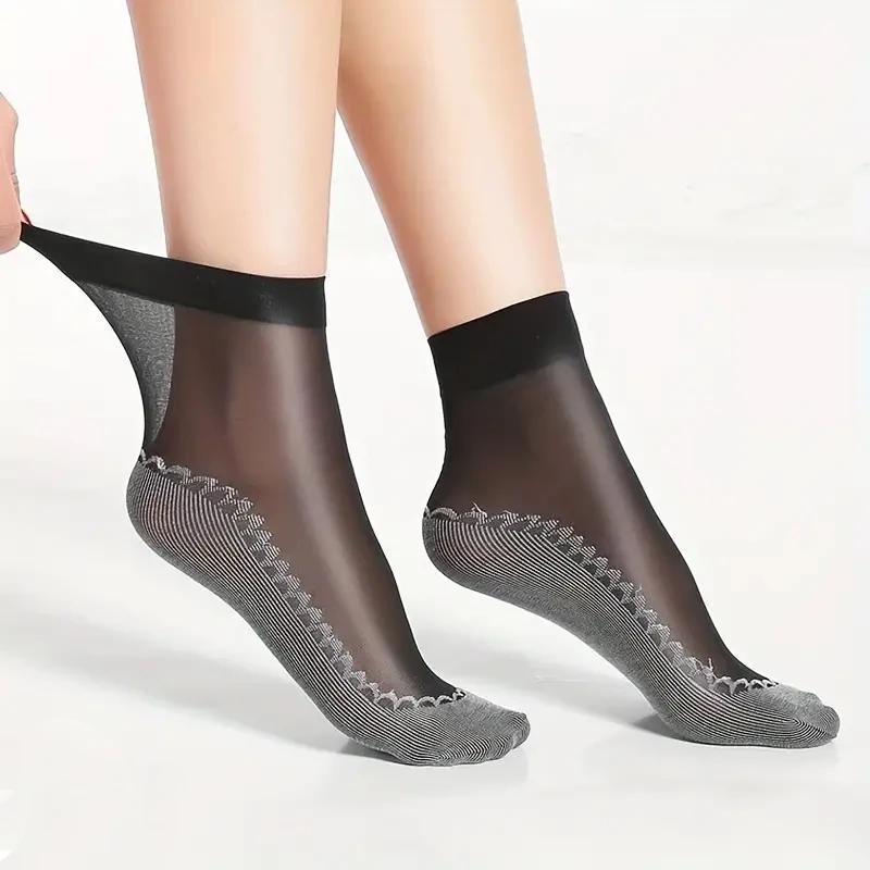 30pairs Random Silky Velvet Ankle Short Sox Elastic Lace Socks Women Transparent Ultrathin Female Mesh Non-Slip Bottom Splice Sock SpringStatements