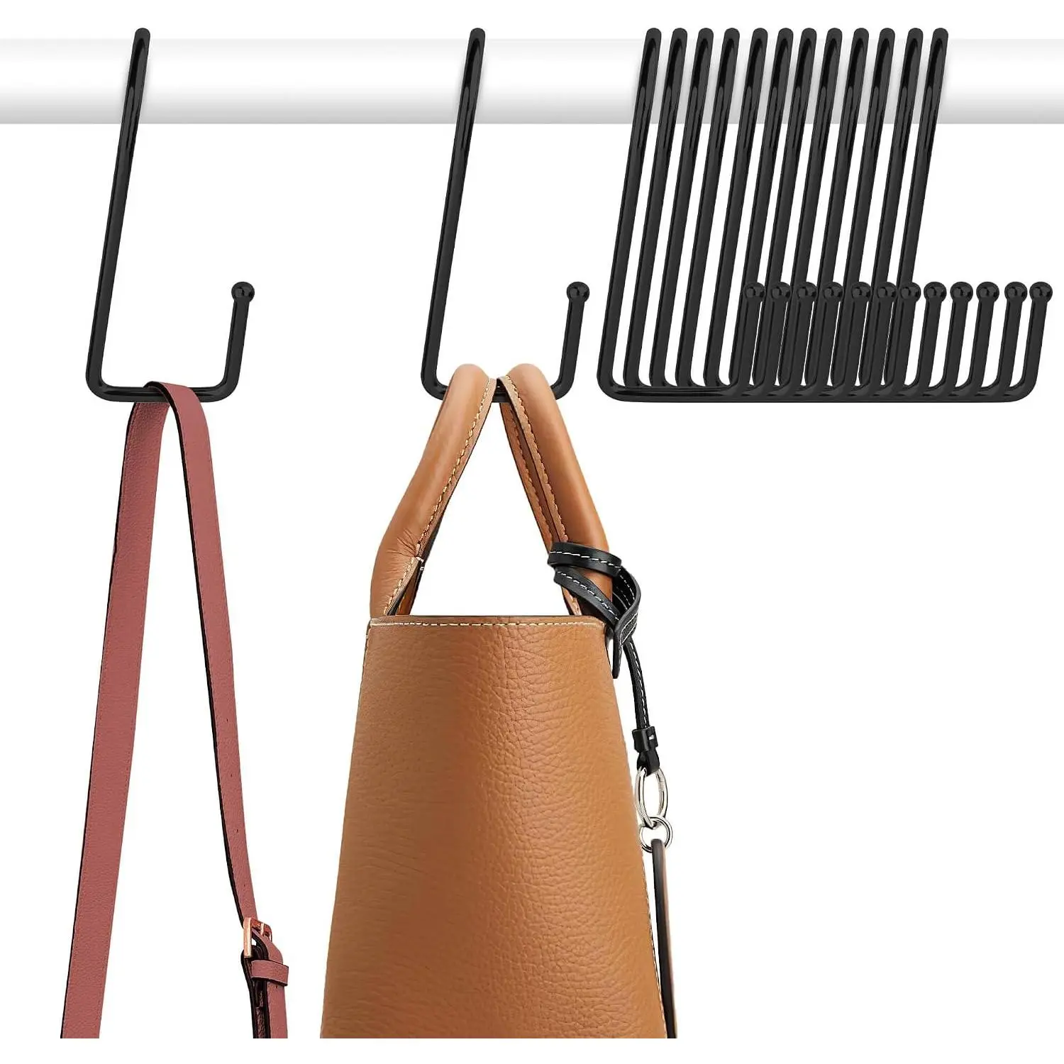 15 Pack Purse Hanger for Closet, Purse Hooks Bag Organizer | Metal Handbag Holder for Bag Storage, Versatile Purse Rack for  Bags, Purses, Handbags, Belts, Hats, Black