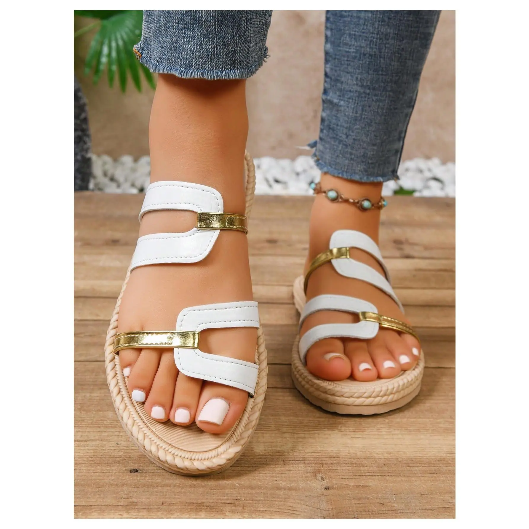 DealsForYouDays Flat Sandals Slip On Slides Summer Open Toe Dressy Beach Vacation Sandals