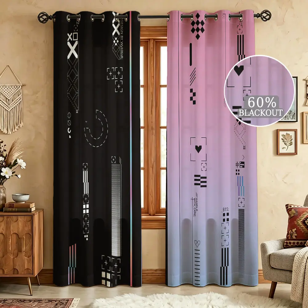 Blackout Curtains (2 Panels 60% Light Blocking Abstract Geometry Sunshade Drapes ) ,Thermal Insulated Noise Reducing Privacy Curtains for Living Room Bedroom Decor with Grommets, Boho Blackout Curtains