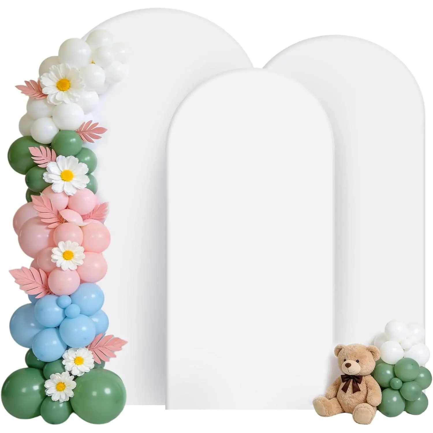 Wrinkle Free White Arch Backdrop Cover Set of 3-6ft, 5ft, 4ft | Stretchy Spandex, Double-Sided,  360° Decor, for Birthday,  Shower, Graduation Party,  for Balloon