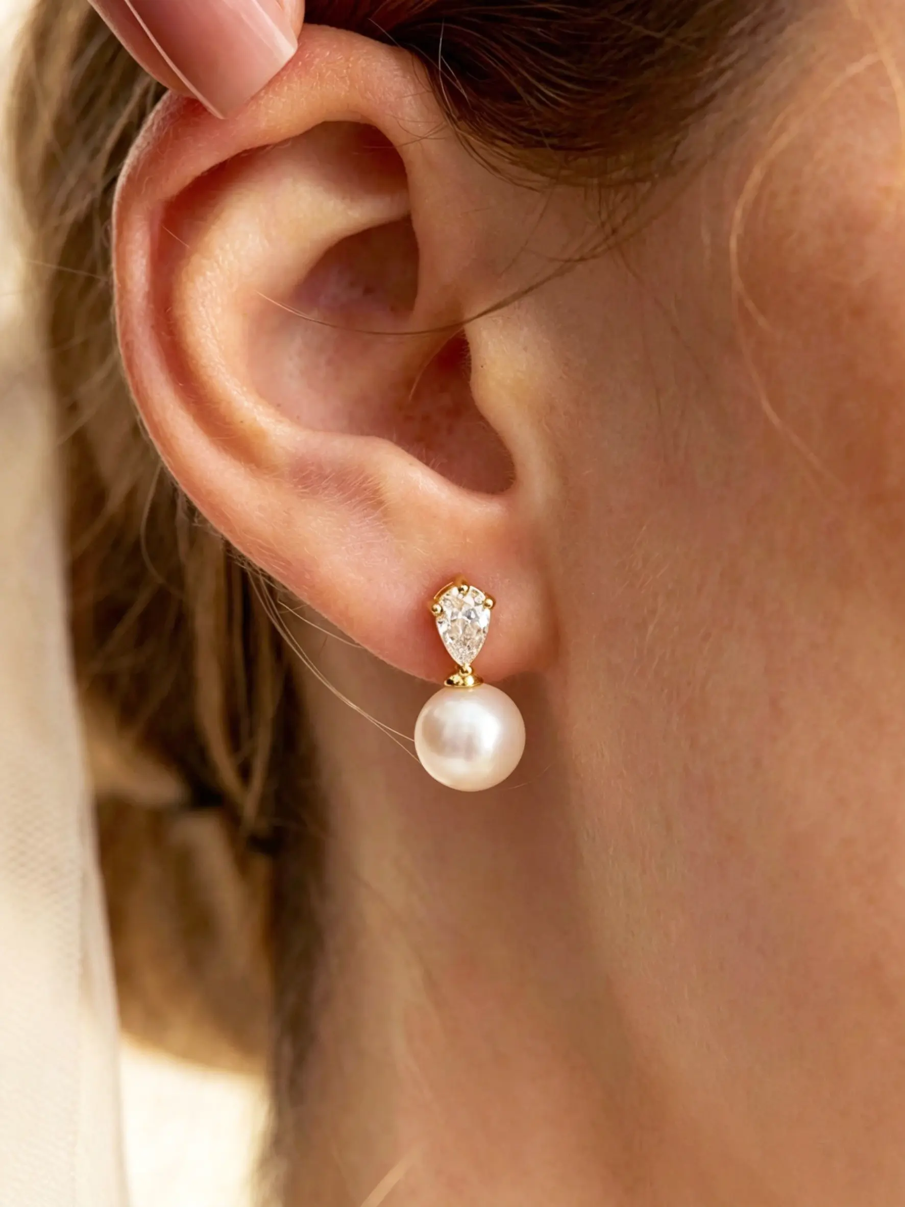 14k Cz Pearl Bridal Earrings, Low Allergy Earrings, Elegant Wedding Bride Pearl Jewelry for Women