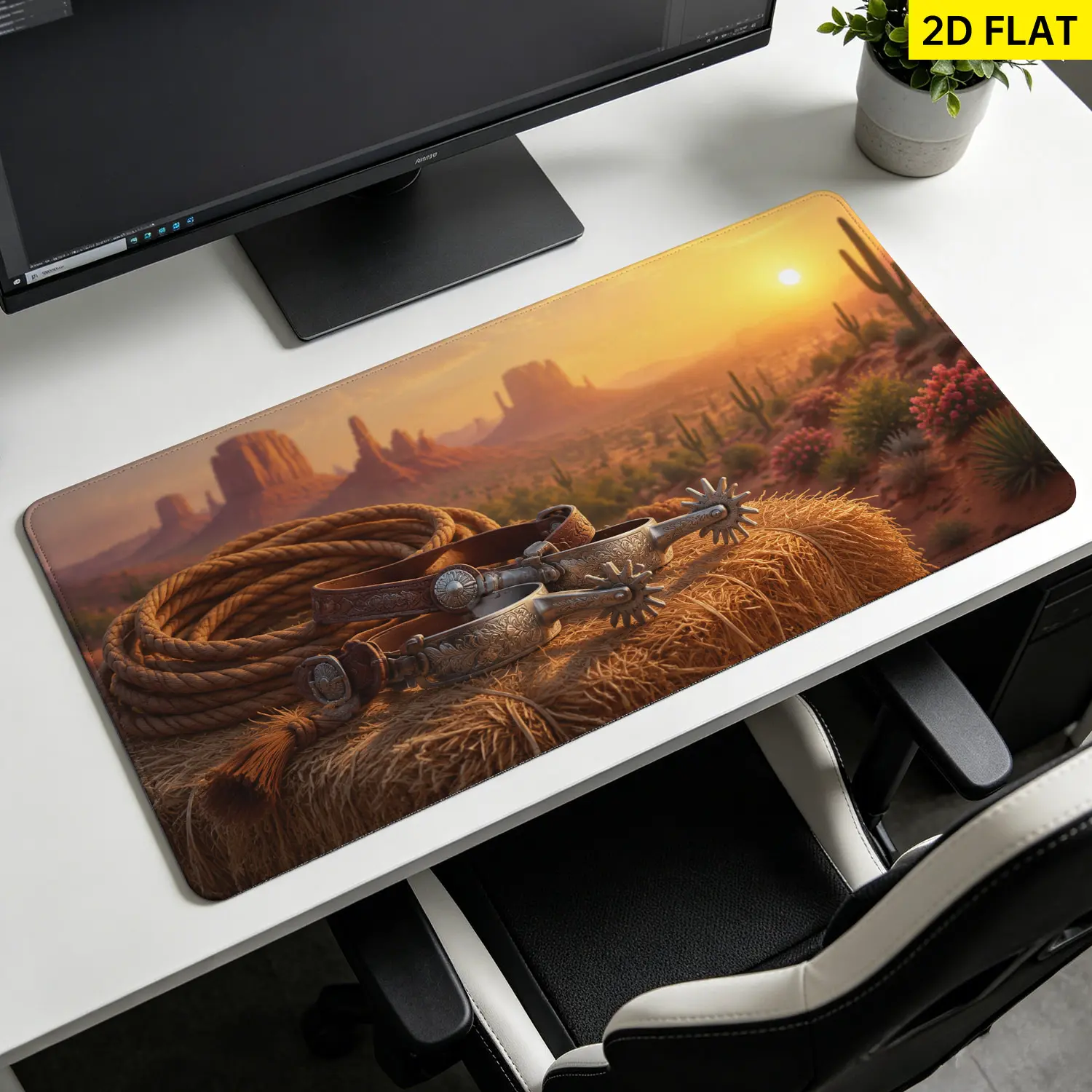 Extra Large Western Cowboy Lasso and Spurs Mouse Pad,Non Slip Rubber Pad,Desktop Decoration Drotection Pad,Washable,Lock Edge Multi Size,Premium Multipurpose Mousepad For Home,Office,Gift for Family and Friends
