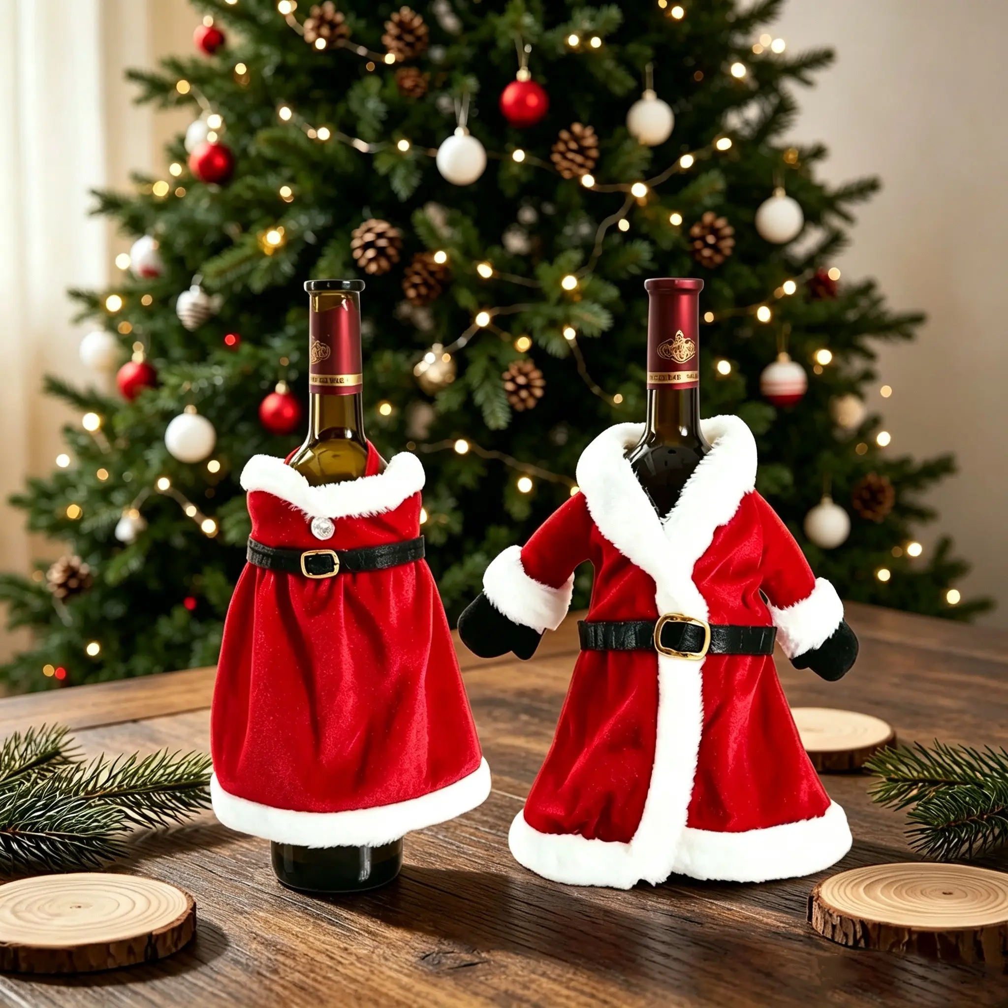 2-Pack Creative Wine Bags, Christmas Hat Dress Bottle Set, Holiday Decor, Home Decoration, Festive Ritual Items, New Design