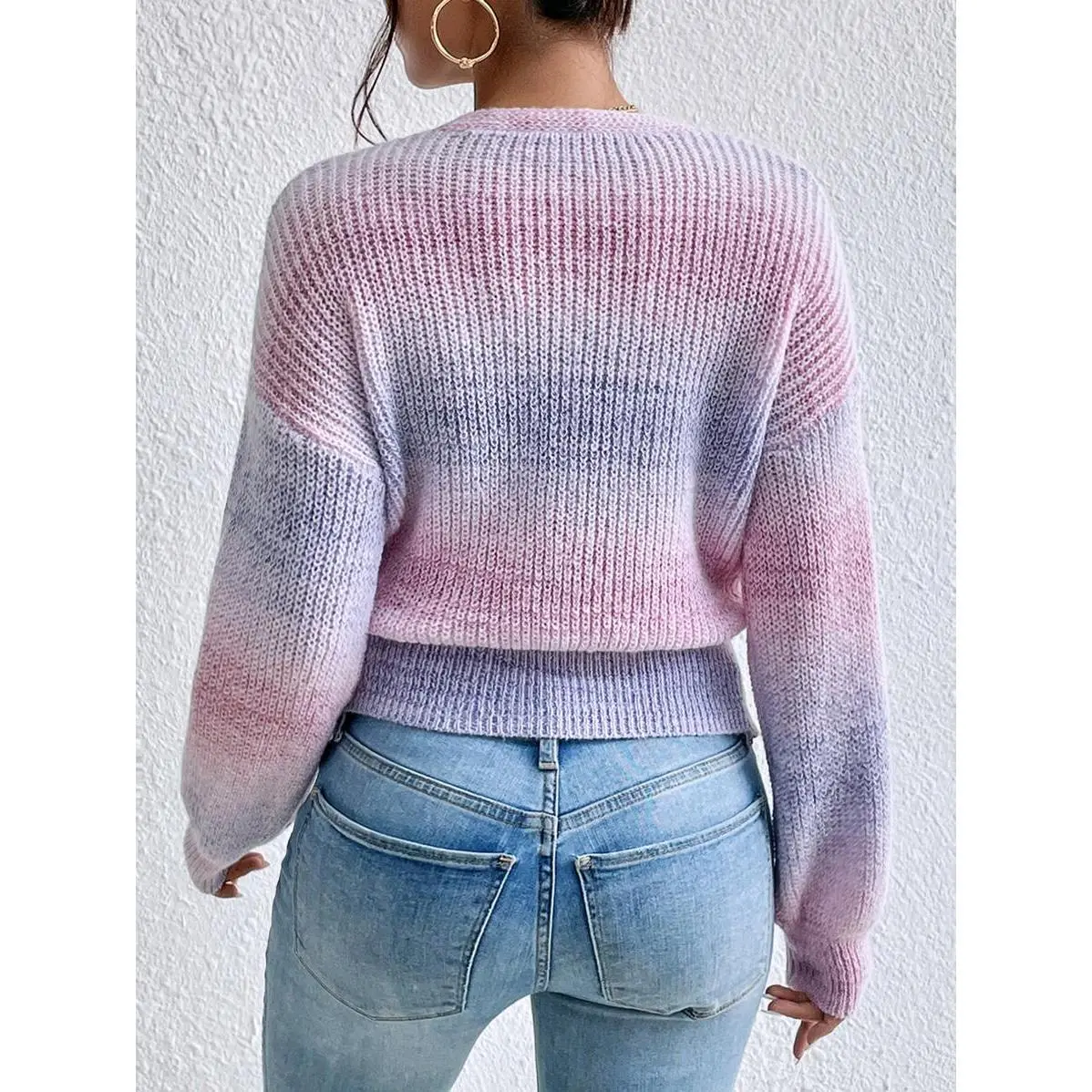 Chunky,Batwing,shewin,woman,,Lightweight,Wool,Blend,cardigans,High,Neck,Loose,Poncho,sabrina,carpenter,blue,christmas,cardigan,outfit,Women's,Tie,Back,Chiquease Ombre Drop Shoulder Cable Knit Sweater,Long Sleeve Tops Knit Pullover Fall Winter Sweater