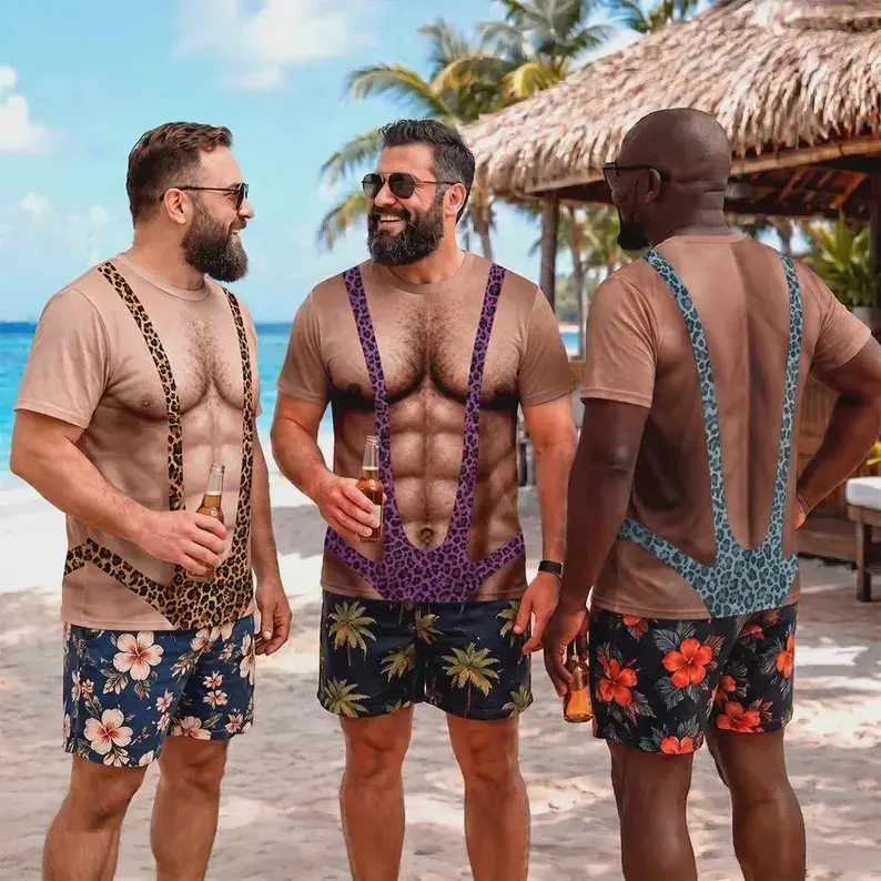 Funny Mankini Shirt, Fake Abs Hairy Chest, Gag Gift For Men, Bachelor Party Shirt, Fake Swimsuit Tee, Funny Beach Prank Shirt - Multiple styles available # Funny Shirt # Summer Party # Summer Outfit # Ugly Shirt