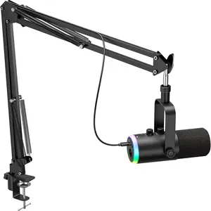 Dynamic Gaming Microphone | USB/XLR Dual Mode | RGB Boom Arm Mic Kit with One‑Touch Mute, Headphone Monitor, Gain Control | for Streaming, Podcast, PC, PS4/PS5, Recording