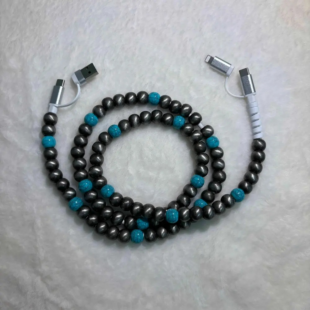 4-in-1 Beaded Charging Cable, Beaded Charging Cords, Works with CarPlay, 3.3FT 60W Fast Charger Cord for iPhone 17/16/15/14/13/12/11, iPad, Samsung, Android and More