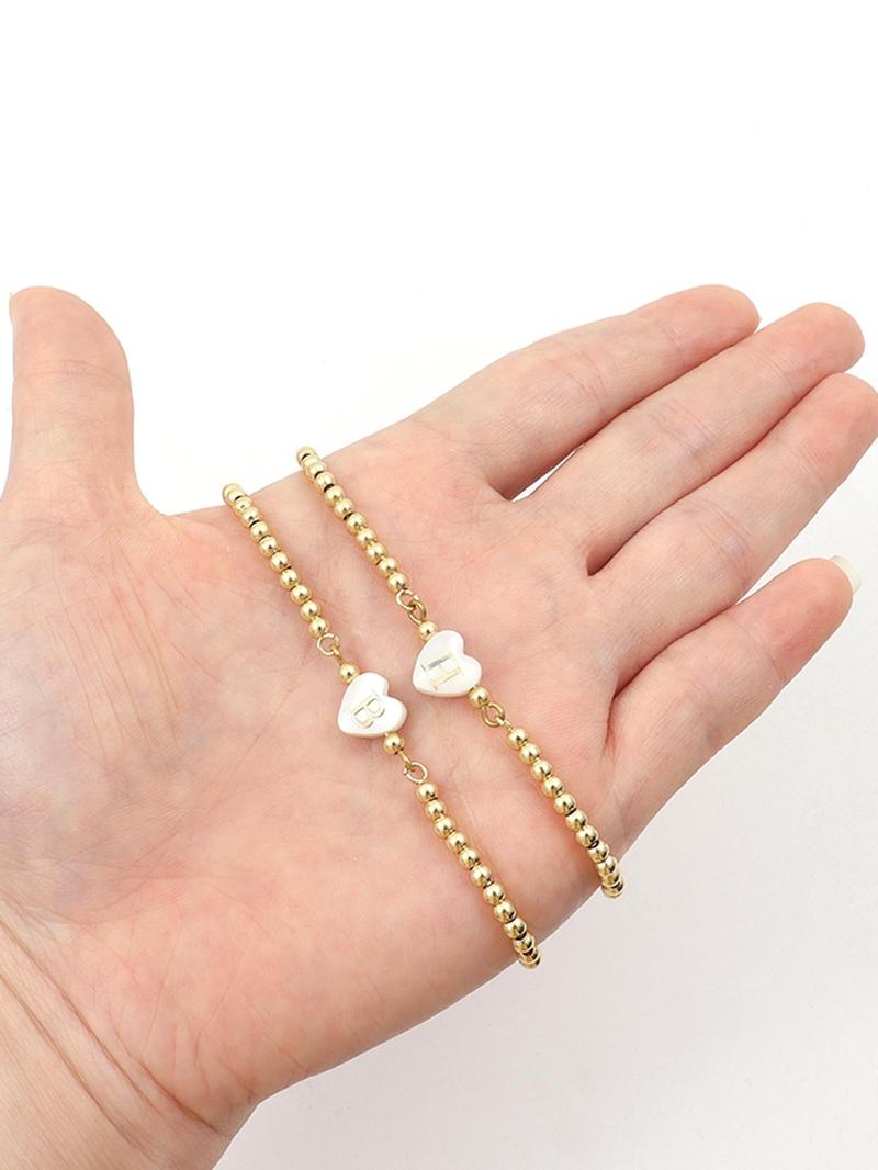 Fashion Letter Initial Pattern Heart Charm Bracelet, Simple Adjustable Matching Bracelet Jewelry for Women, Trendy Accessory for Party Vacation Beach
