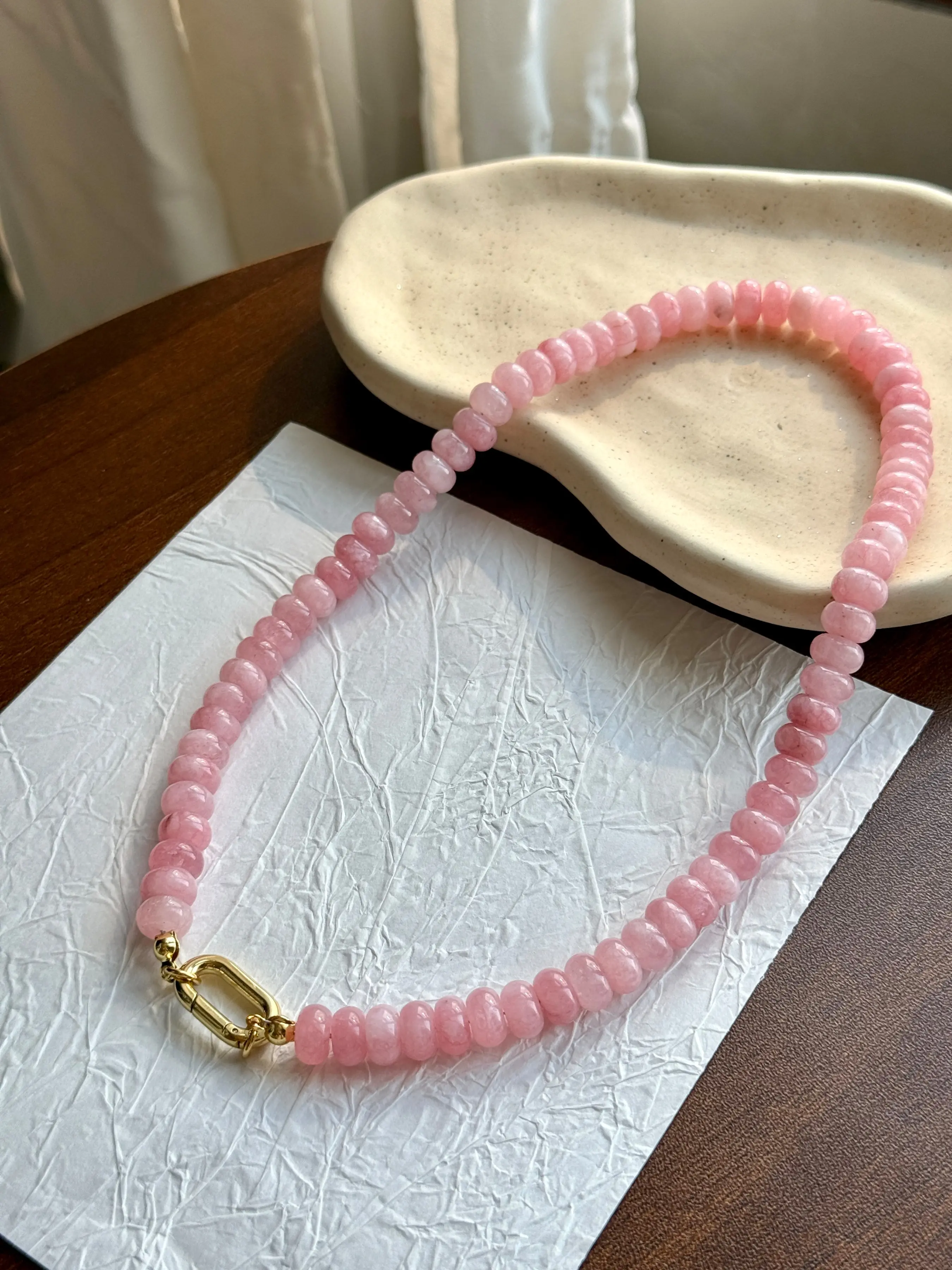 Style Candy Color Natural Stone Beaded Necklace, Stainless Steel Clasp, DIY Pendant, Women's Jewelry, Fashionable and Unique Accessory