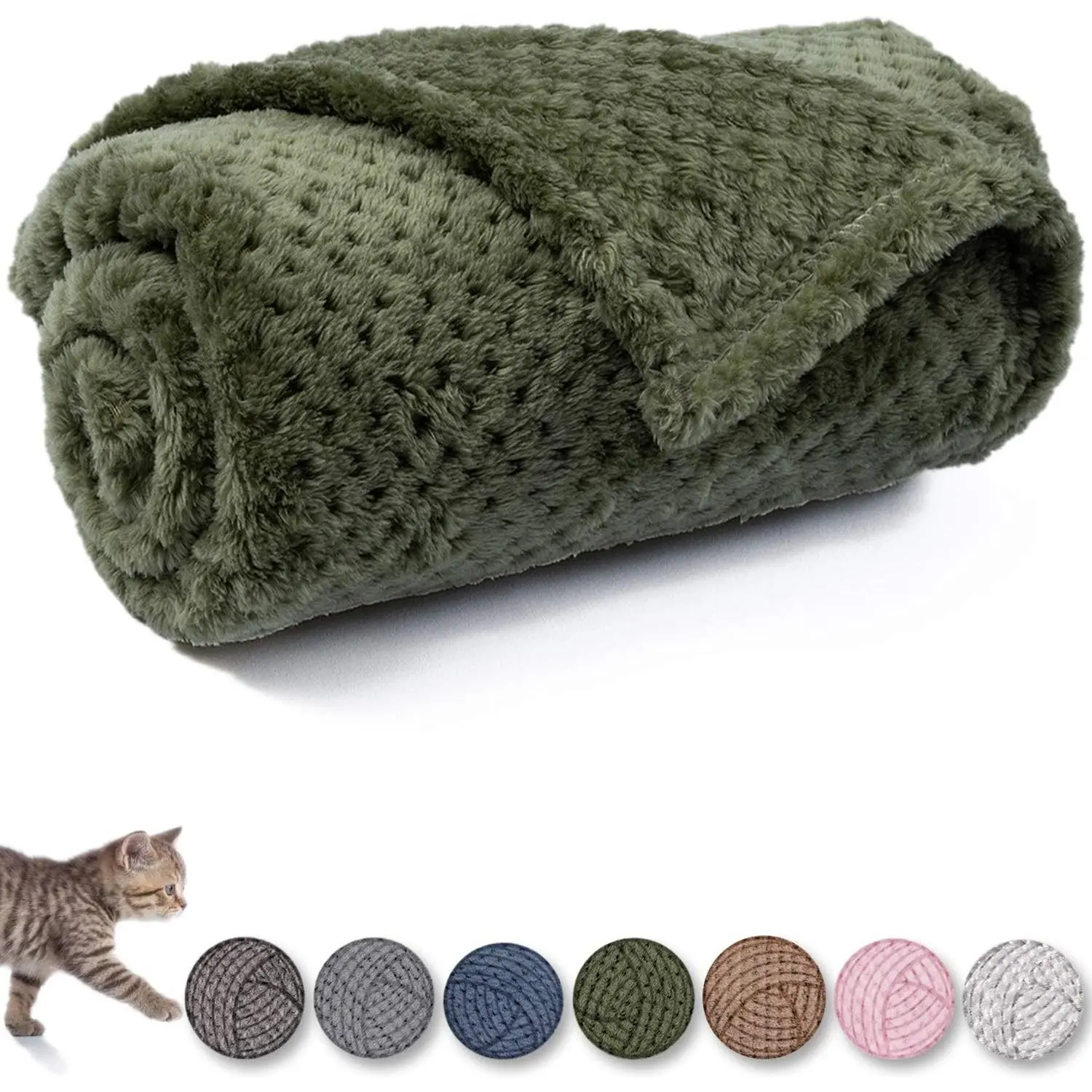 Dog Blanket or Cat Blanket or Pet Blanket, Warm Soft Fuzzy Blankets for Puppy, Small, Medium, Large Dogs or Kitten, Cats, Plush Fleece Throws for Bed, Couch, Sofa, Travel (L/40" x 48", Dark Green)
