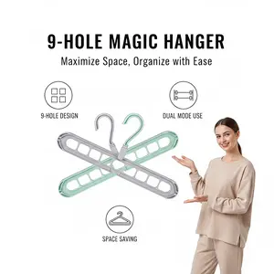 3psHeavy-Duty Foldable Plastic Pants Hangers with 9 Holes - Adjustable Hooks, Anti-Slip, Space-Saving Bedroom Organizer for Hanging Jumpers, Closet Storage Organization