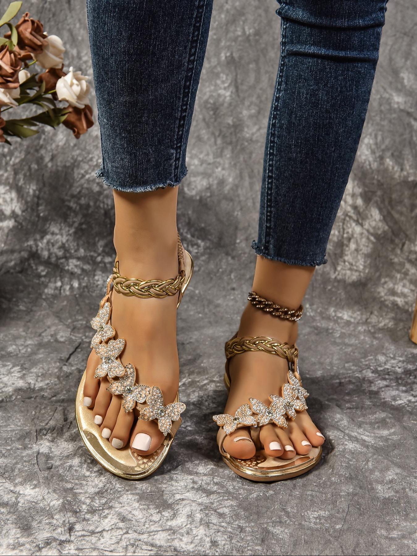 Women's Fashionable Butterfly Decorated Slide Sandals, Casual Comfortable Flat Sandals for Summer, Lightweight Breathable Shoes for Daily Wear, Girl