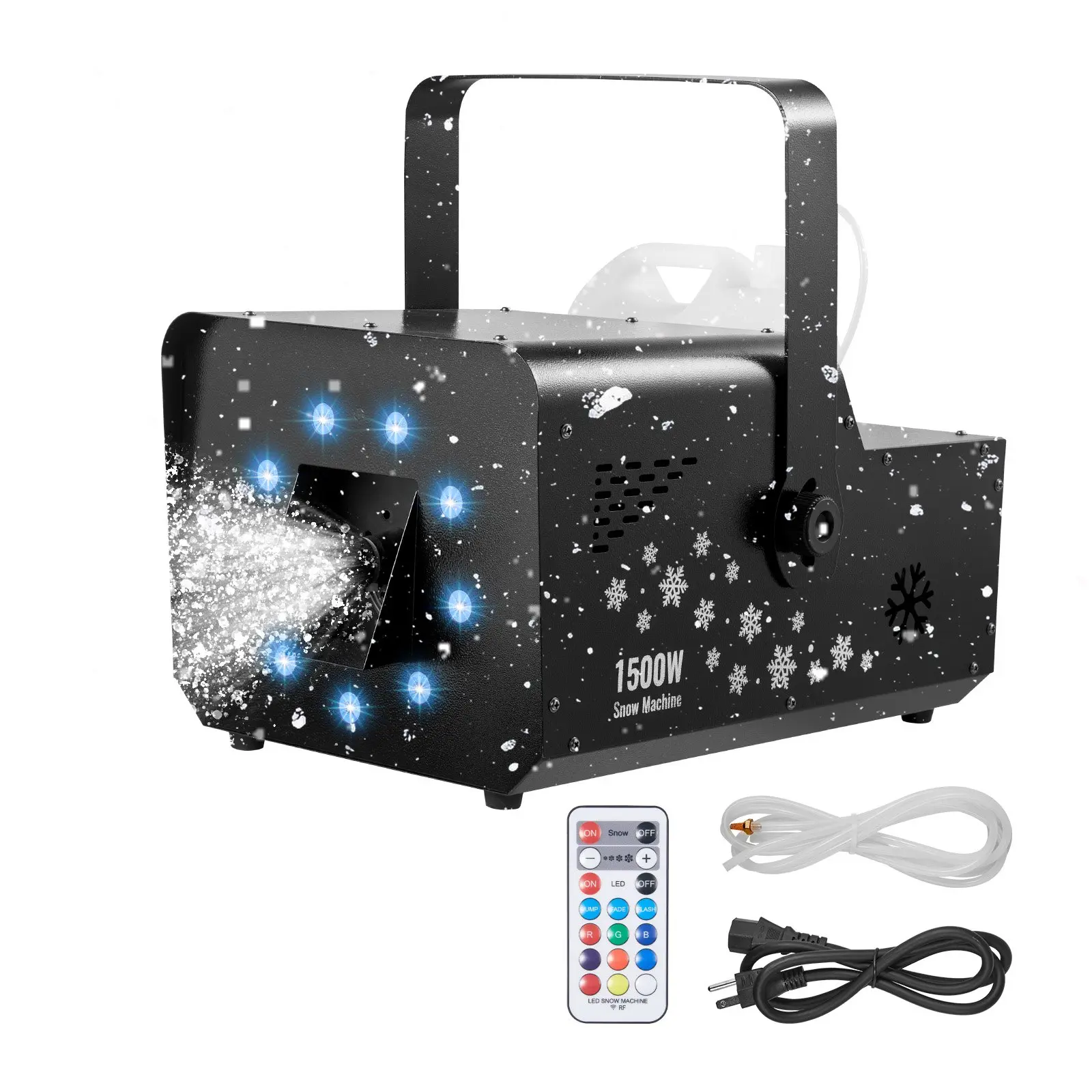 VEVOR 1500W Portable Snow Machine, RGB DMX512 Signal Control, 9 LED Lights, Wireless Remote, 5L Tank, High-Output DJ Stage Snow Maker for Christmas Parties, Stage Effects