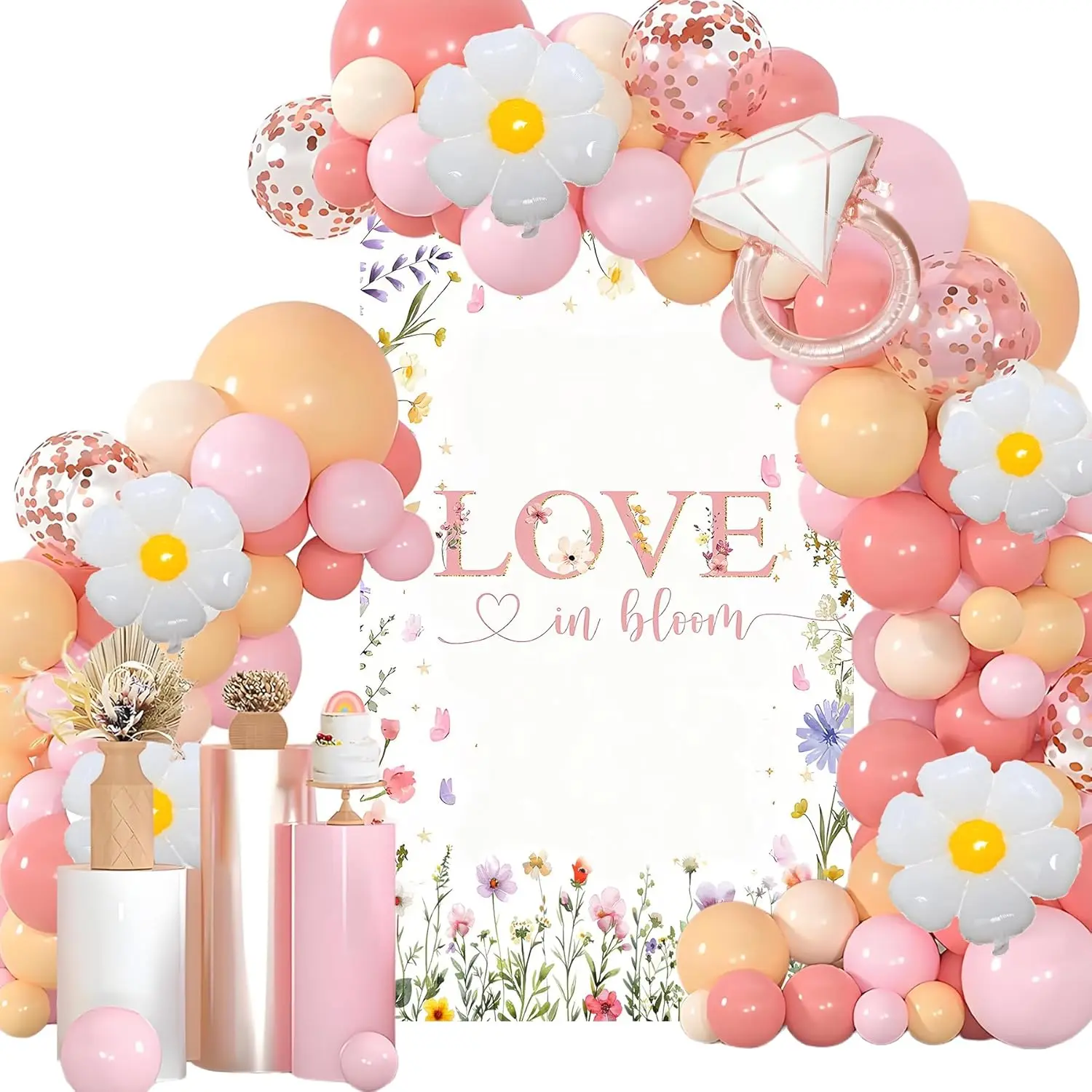 Love is in Bloom Bridal Shower Decorations Balloons - Floral Flower Theme Love in Bloom Bridal Shower Backdrop Sign,  Balloon Daisy Wildflower Decoration for Engagement Wedding Bachelorette Party